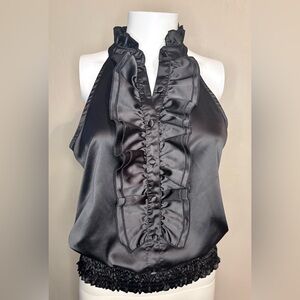 DO+BE Black Satin Ruffled Blouse